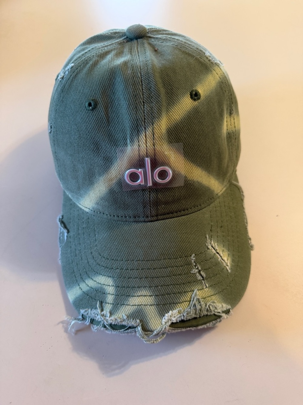 alo Logo Distressed Olive Tie-Dye Baseball Cap